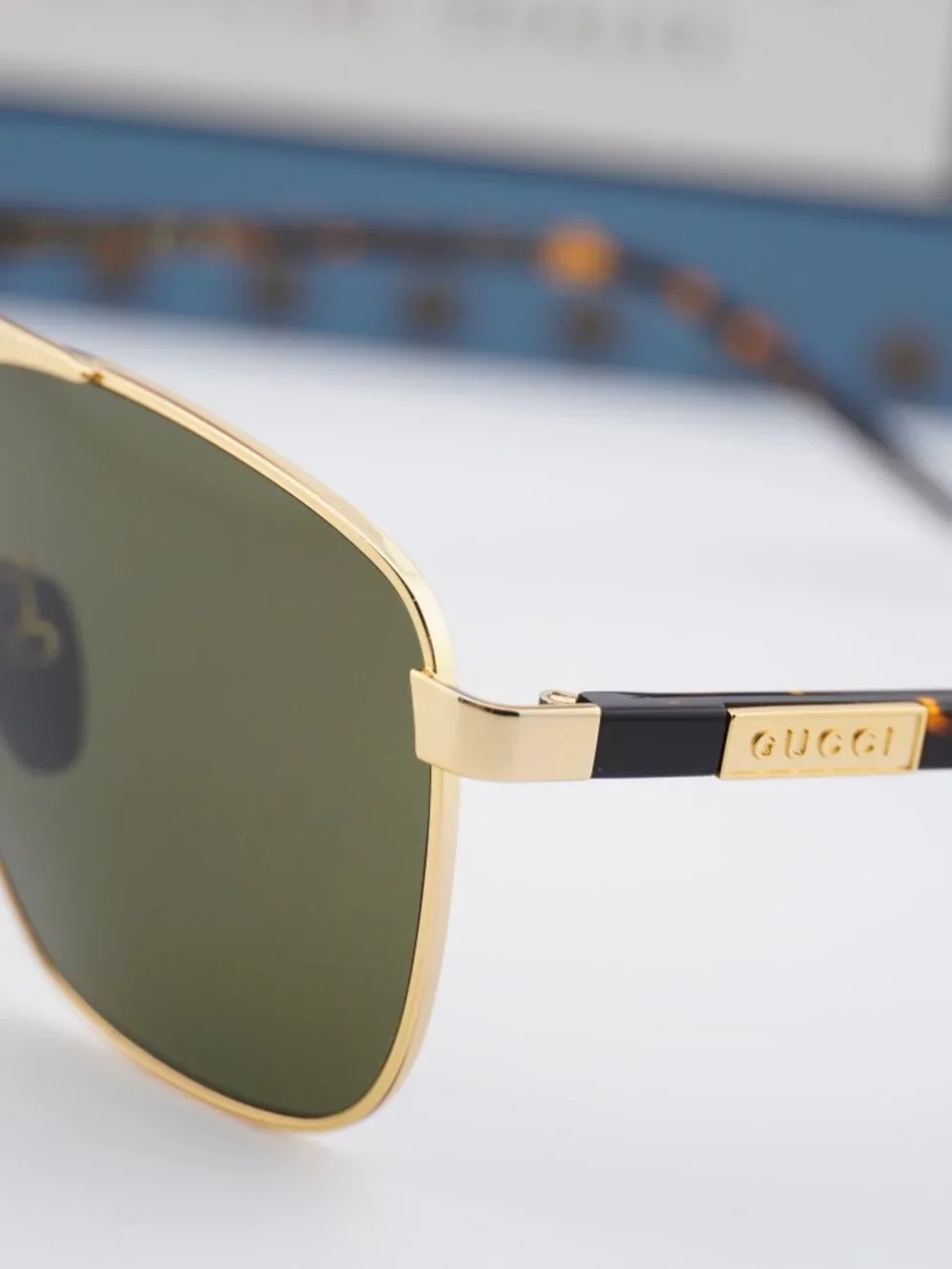 Gucci GG1164S 004 Aviator Sunglasses - Gold/ Green